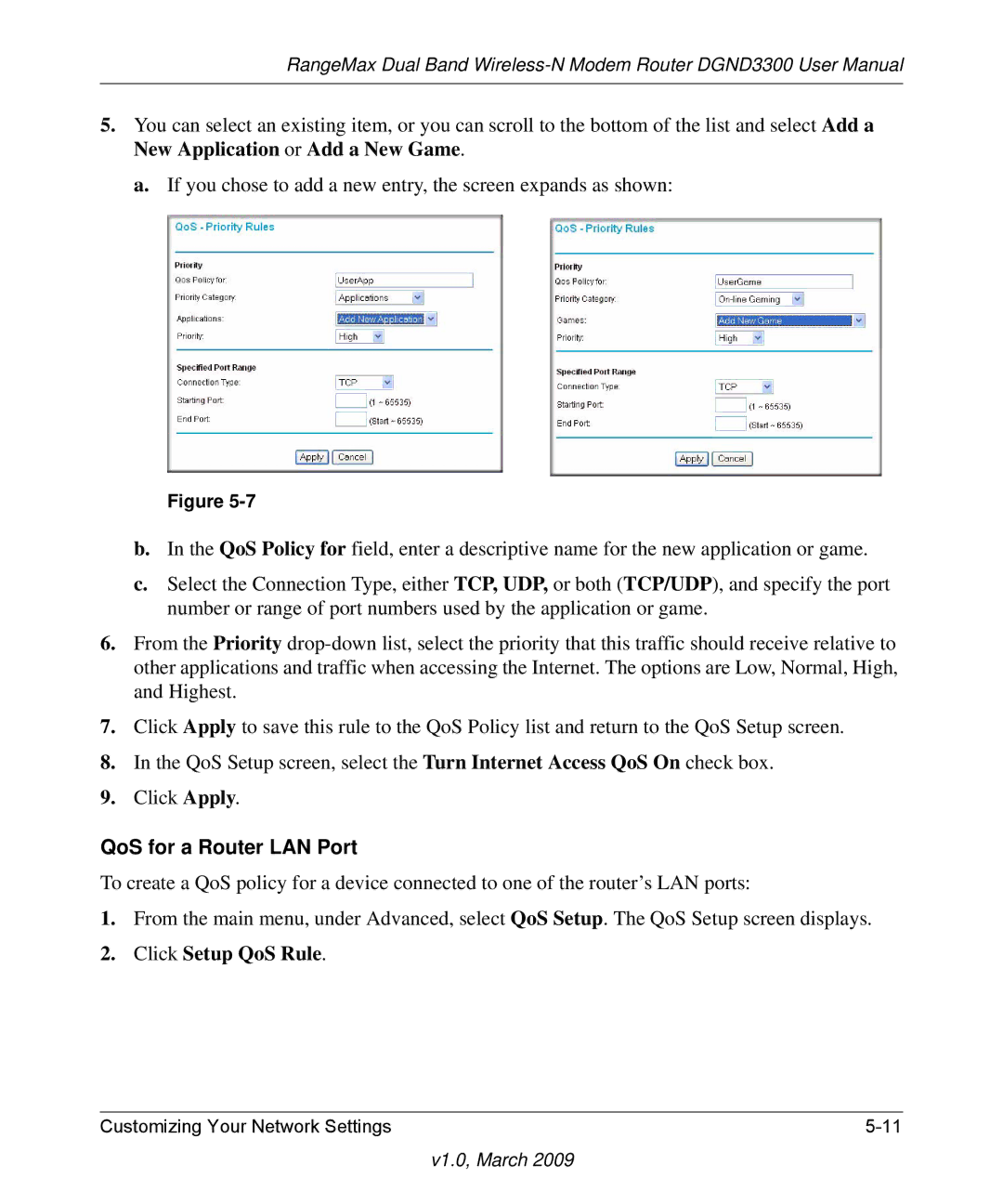 NETGEAR DGND3300 user manual QoS for a Router LAN Port 