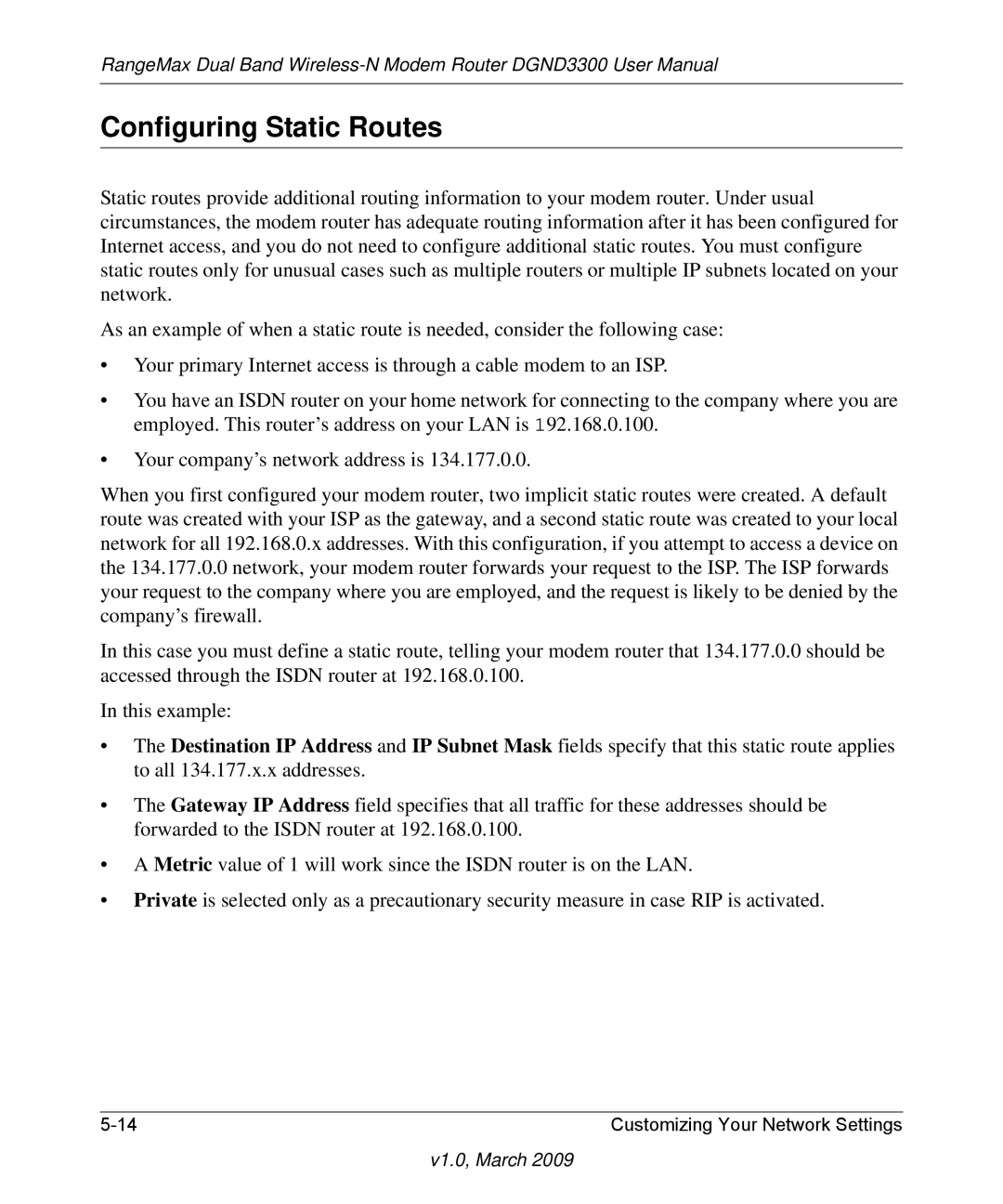 NETGEAR DGND3300 user manual Configuring Static Routes 