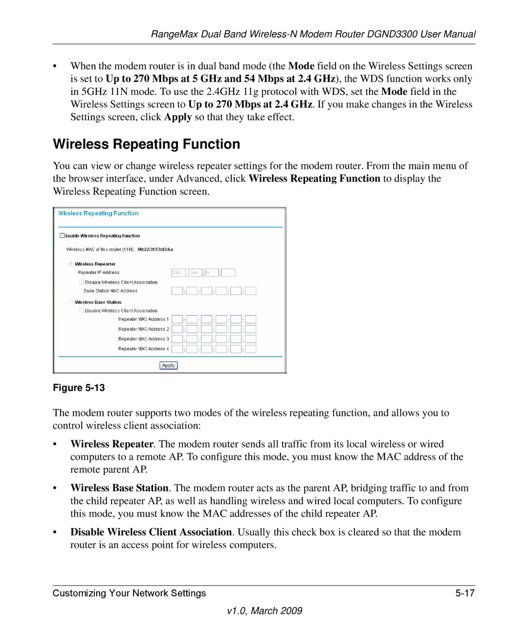 NETGEAR DGND3300 user manual Wireless Repeating Function 