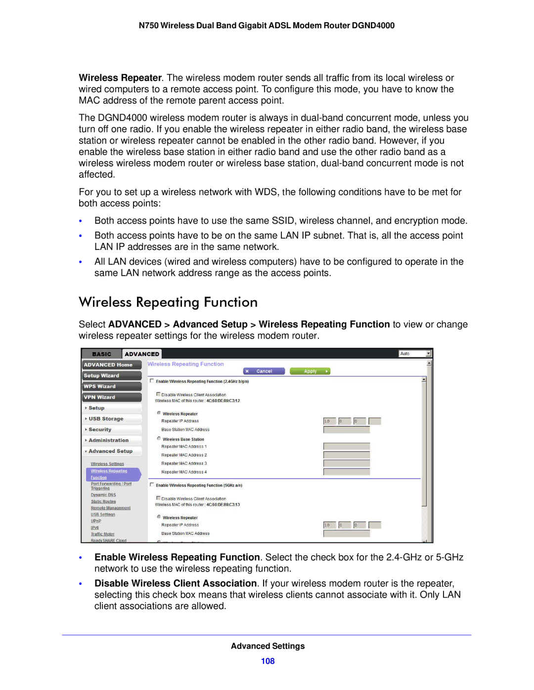 NETGEAR DGND4000-100NAS user manual Wireless Repeating Function 