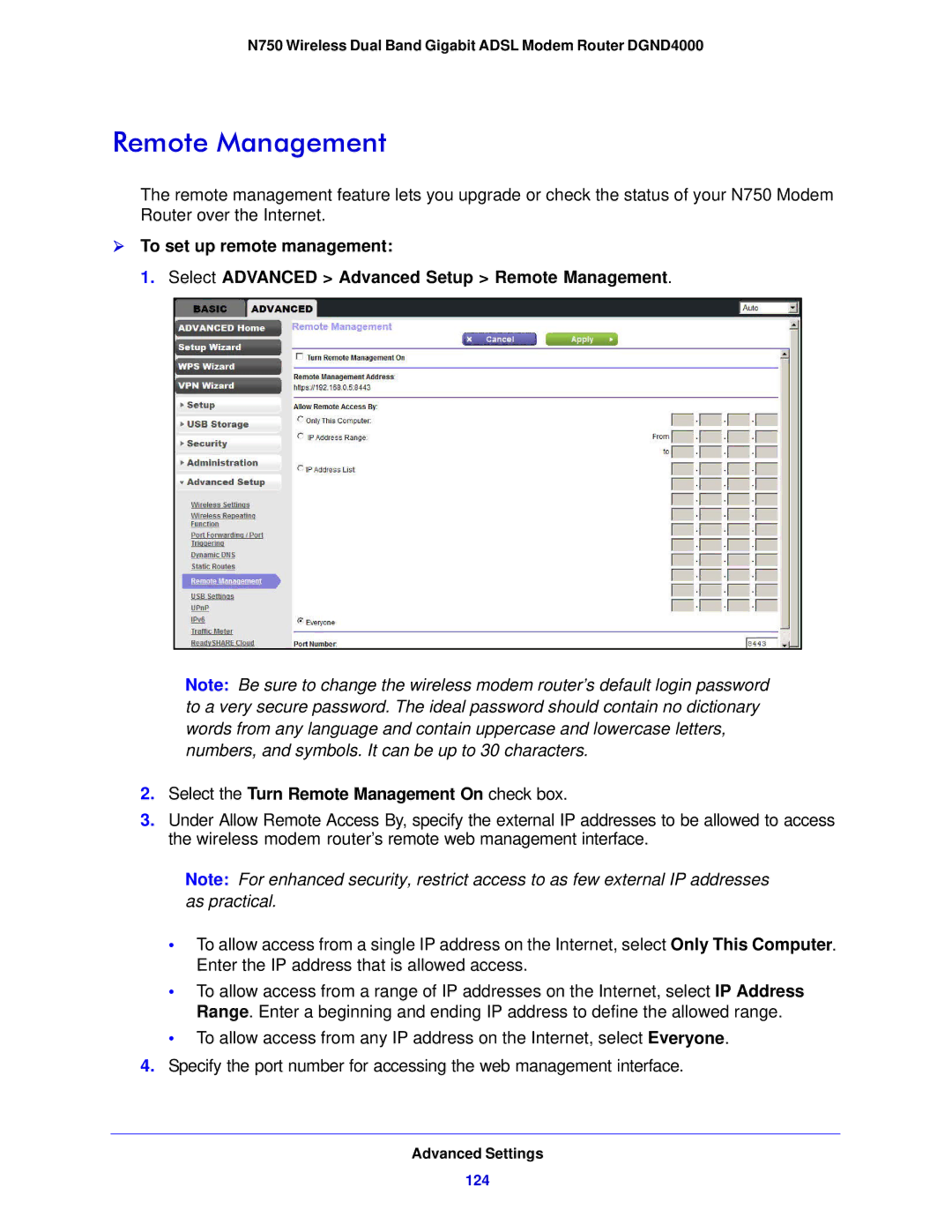 NETGEAR DGND4000-100NAS user manual Remote Management 