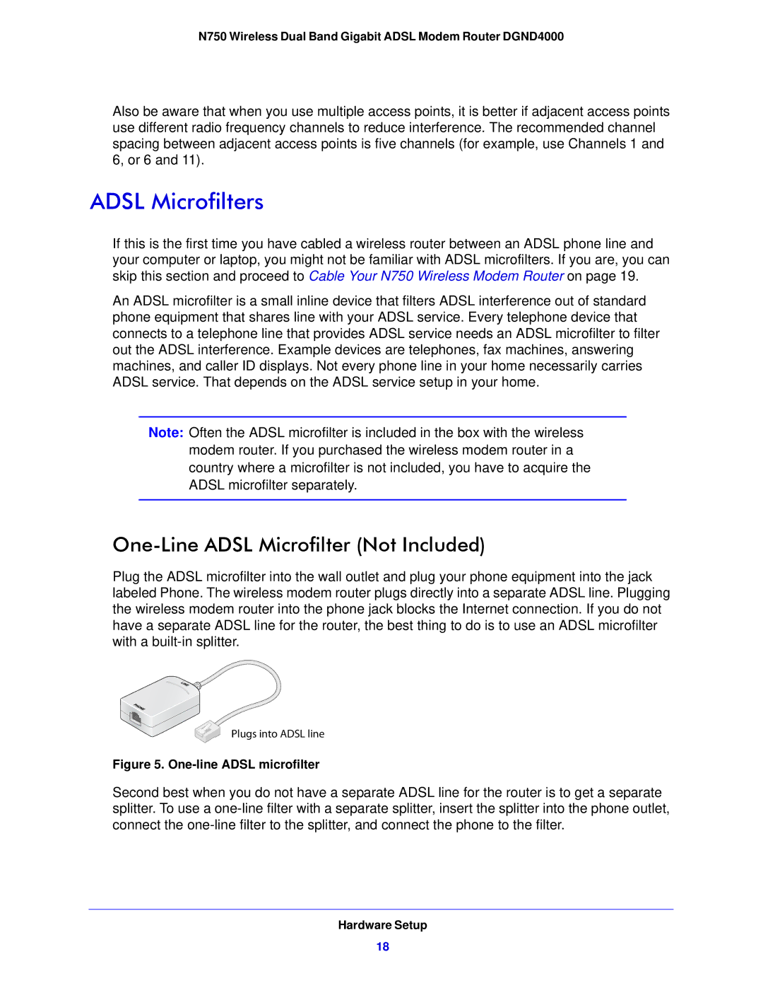 NETGEAR DGND4000-100NAS user manual Adsl Microfilters, One-Line Adsl Microfilter Not Included 