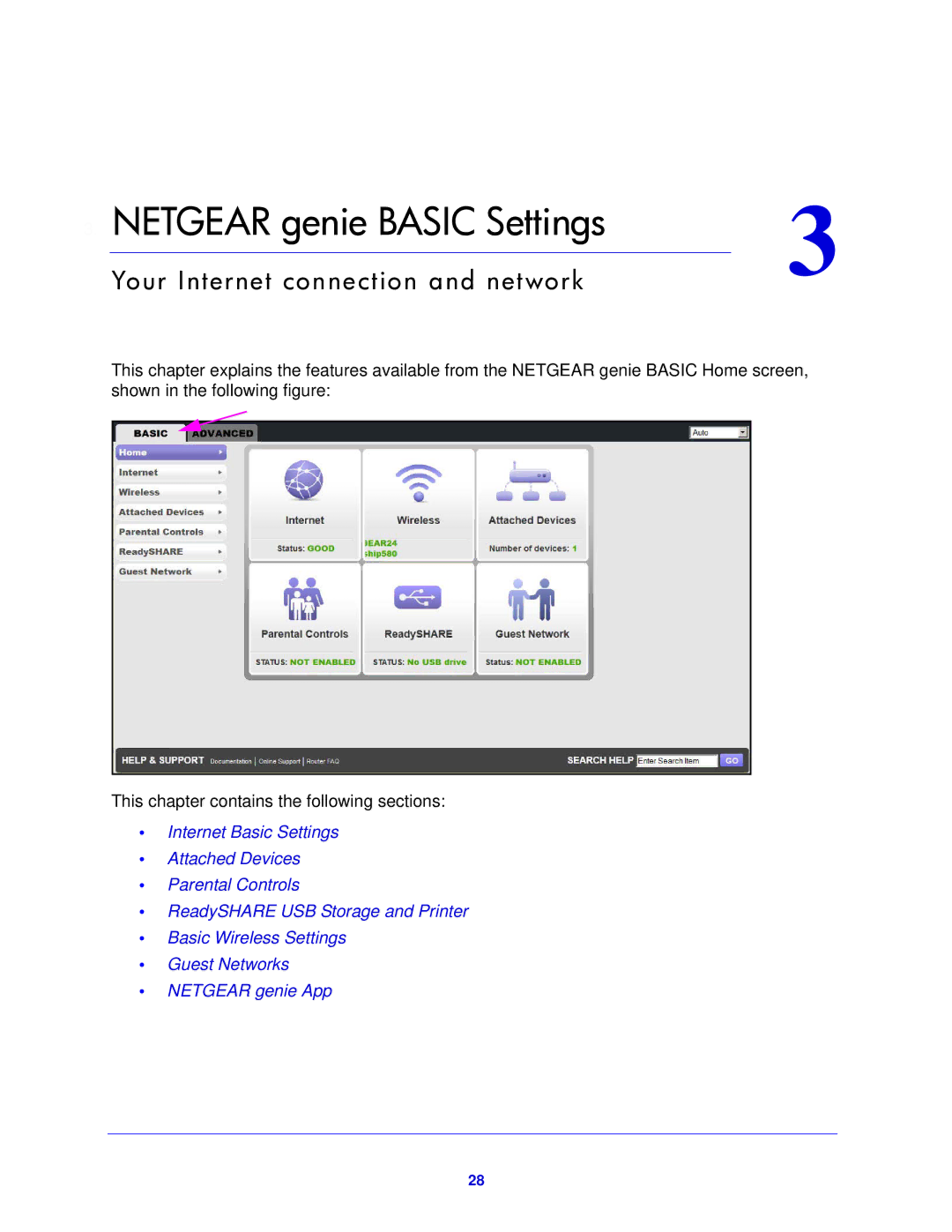 NETGEAR DGND4000-100NAS user manual Netgear genie Basic Settings 