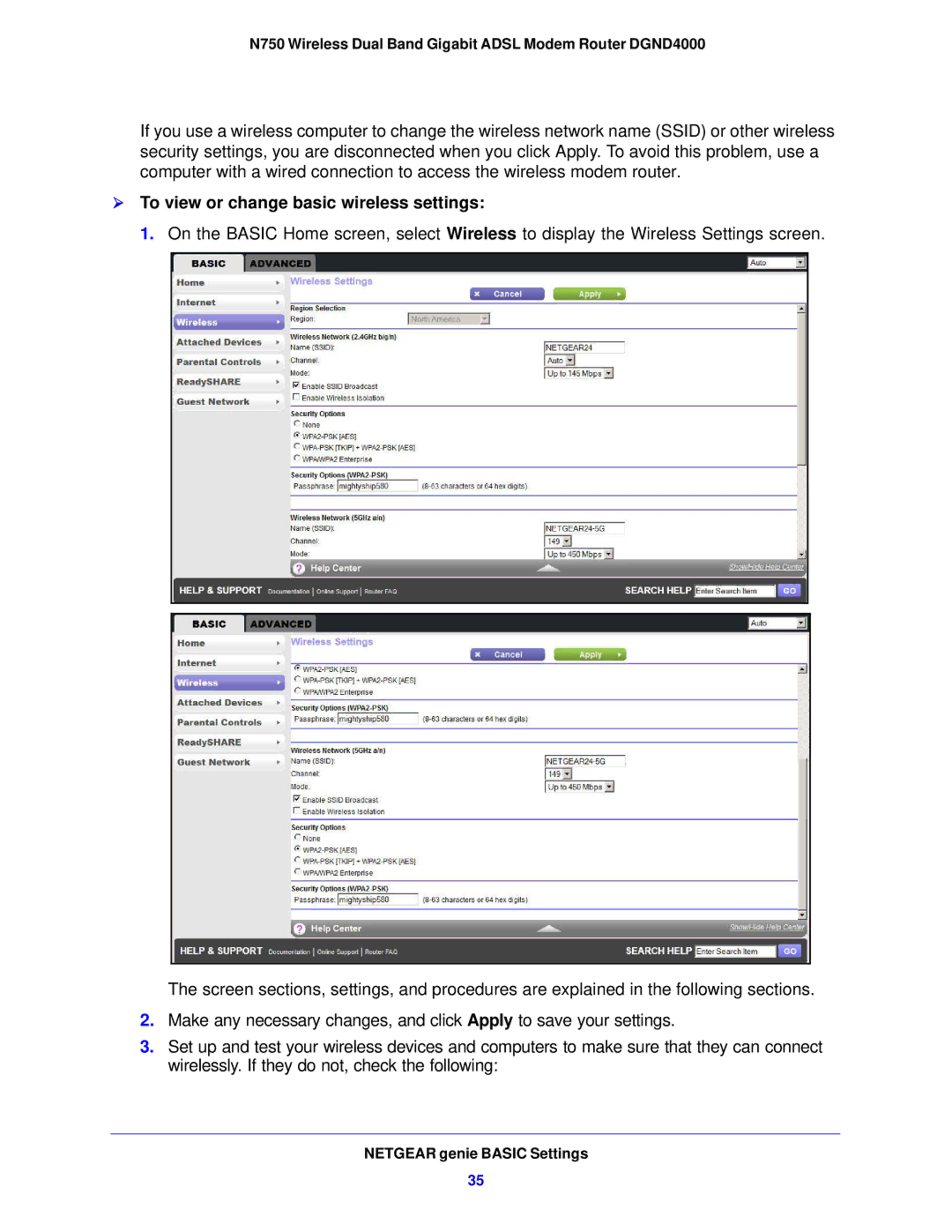 NETGEAR DGND4000-100NAS user manual  To view or change basic wireless settings 