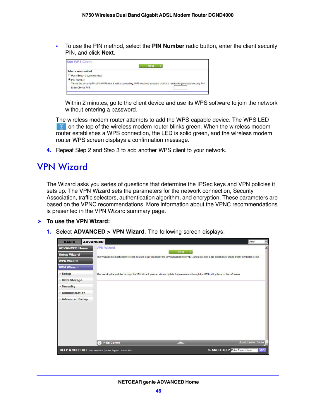 NETGEAR DGND4000-100NAS user manual  To use the VPN Wizard 