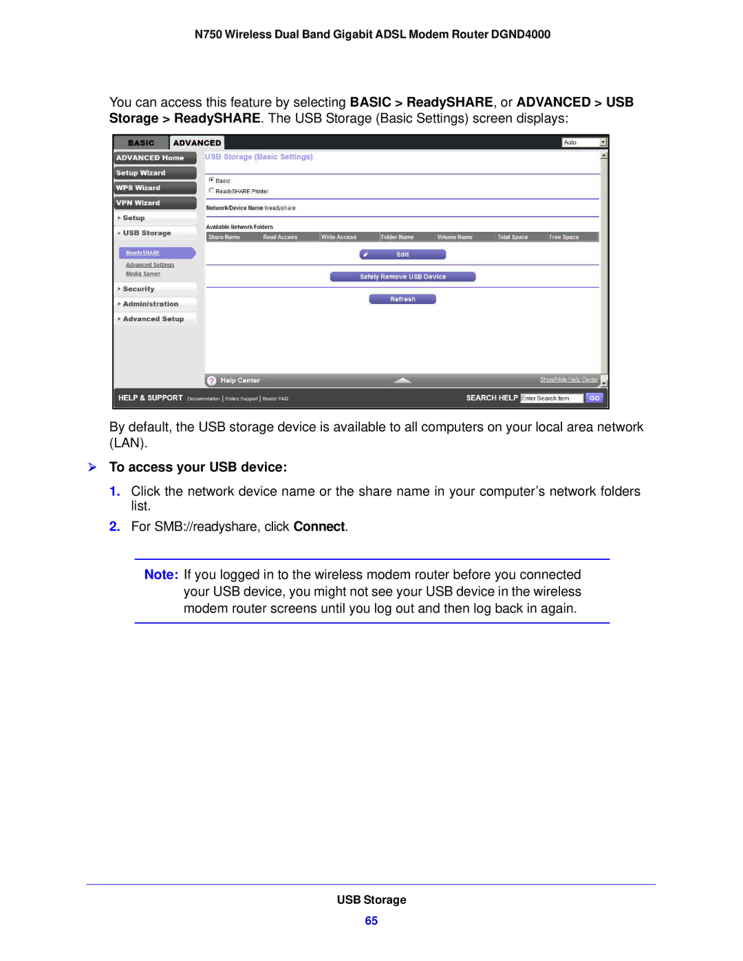 NETGEAR DGND4000-100NAS user manual  To access your USB device 