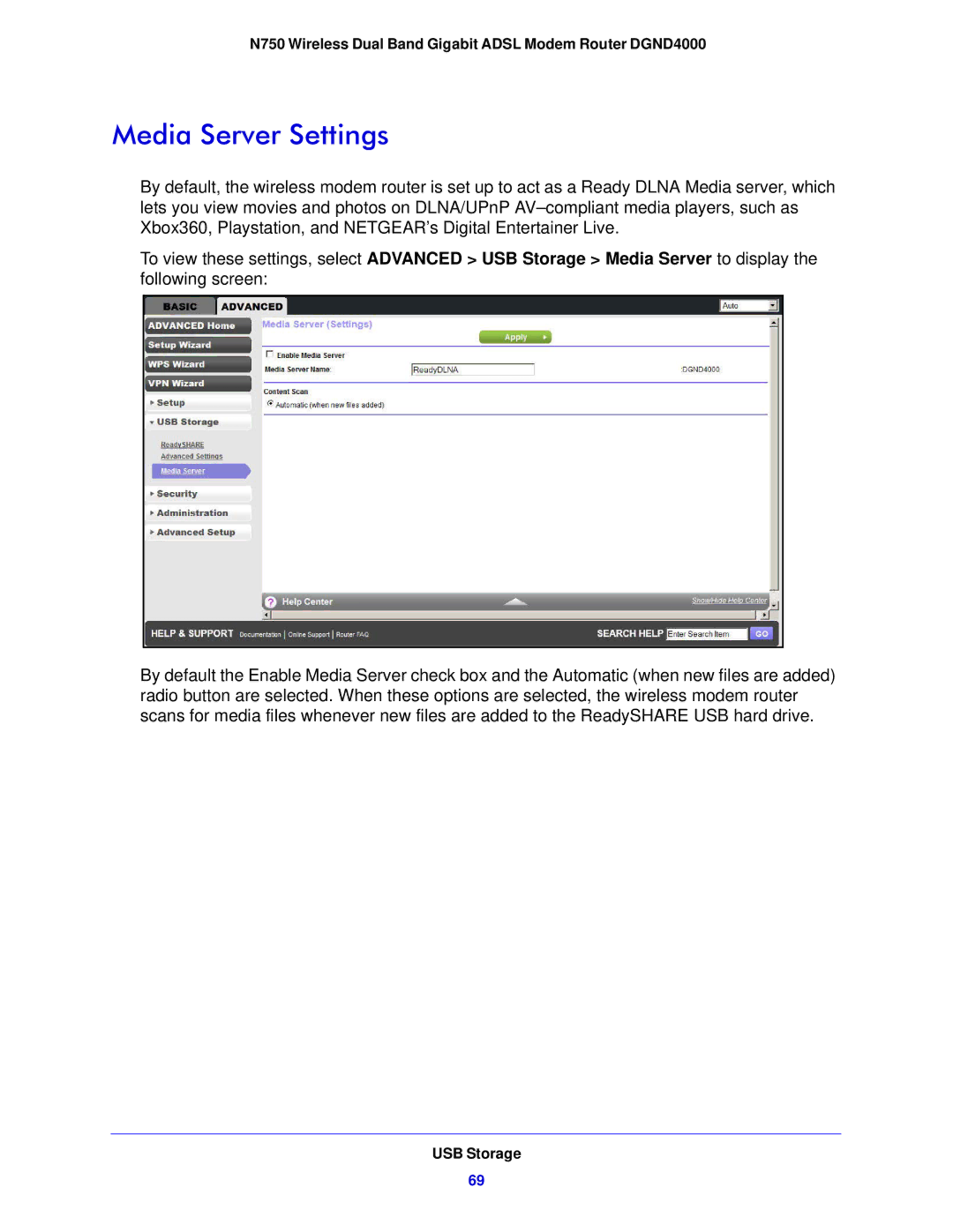 NETGEAR DGND4000-100NAS user manual Media Server Settings 