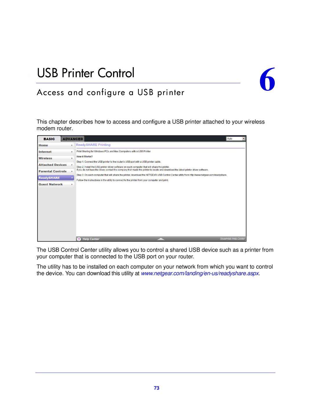 NETGEAR DGND4000-100NAS user manual USB Printer Control 