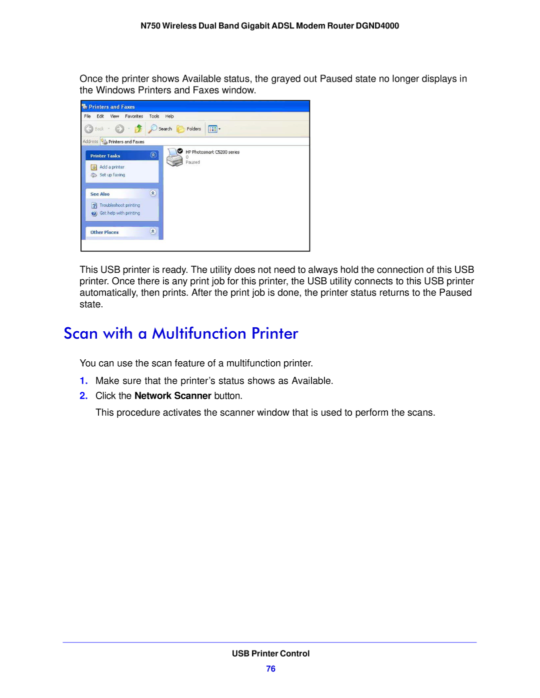 NETGEAR DGND4000-100NAS user manual Scan with a Multifunction Printer 