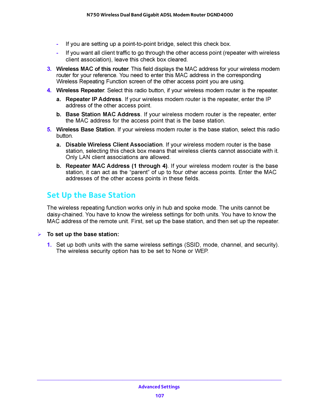 NETGEAR DGND4000 user manual Set Up the Base Station,  To set up the base station 