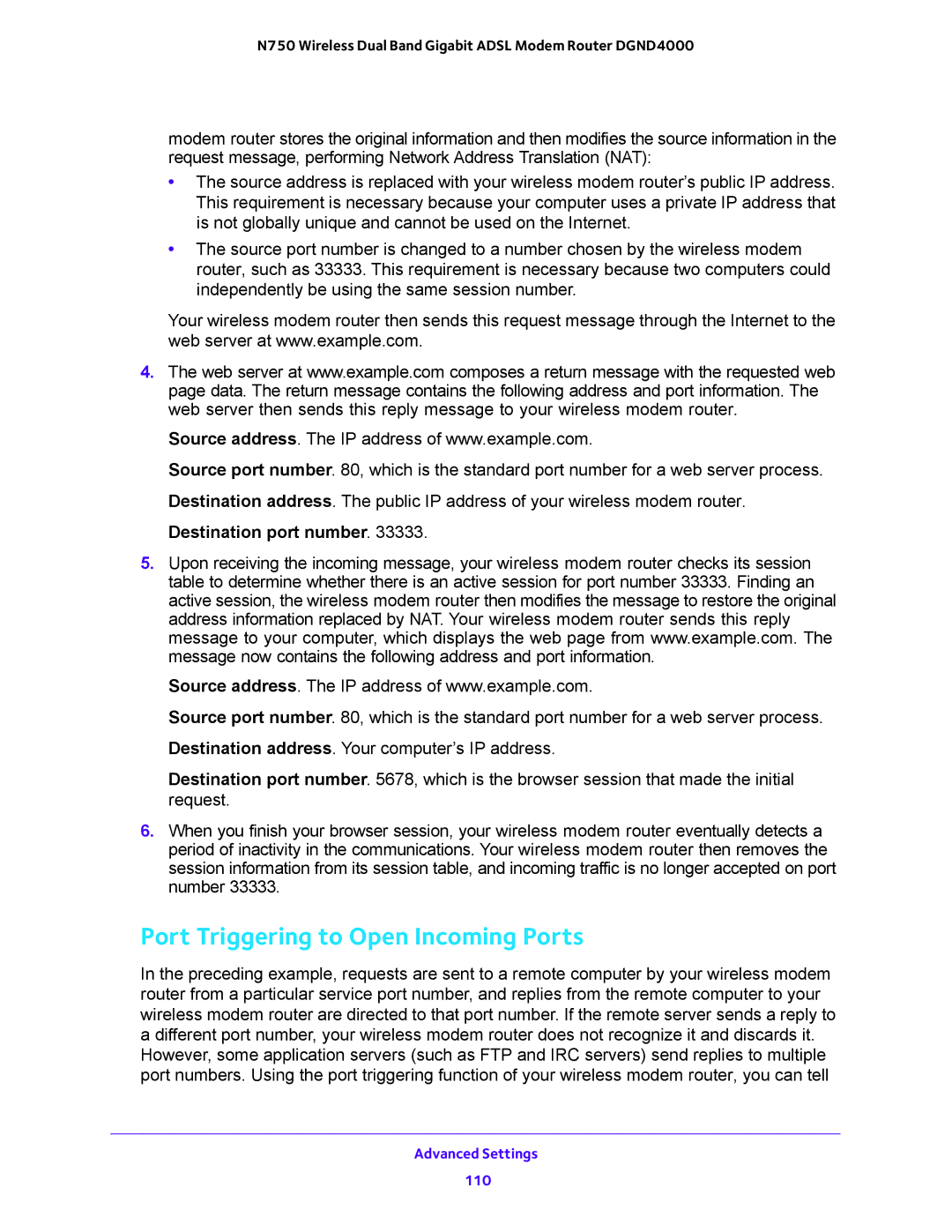 NETGEAR DGND4000 user manual Port Triggering to Open Incoming Ports 