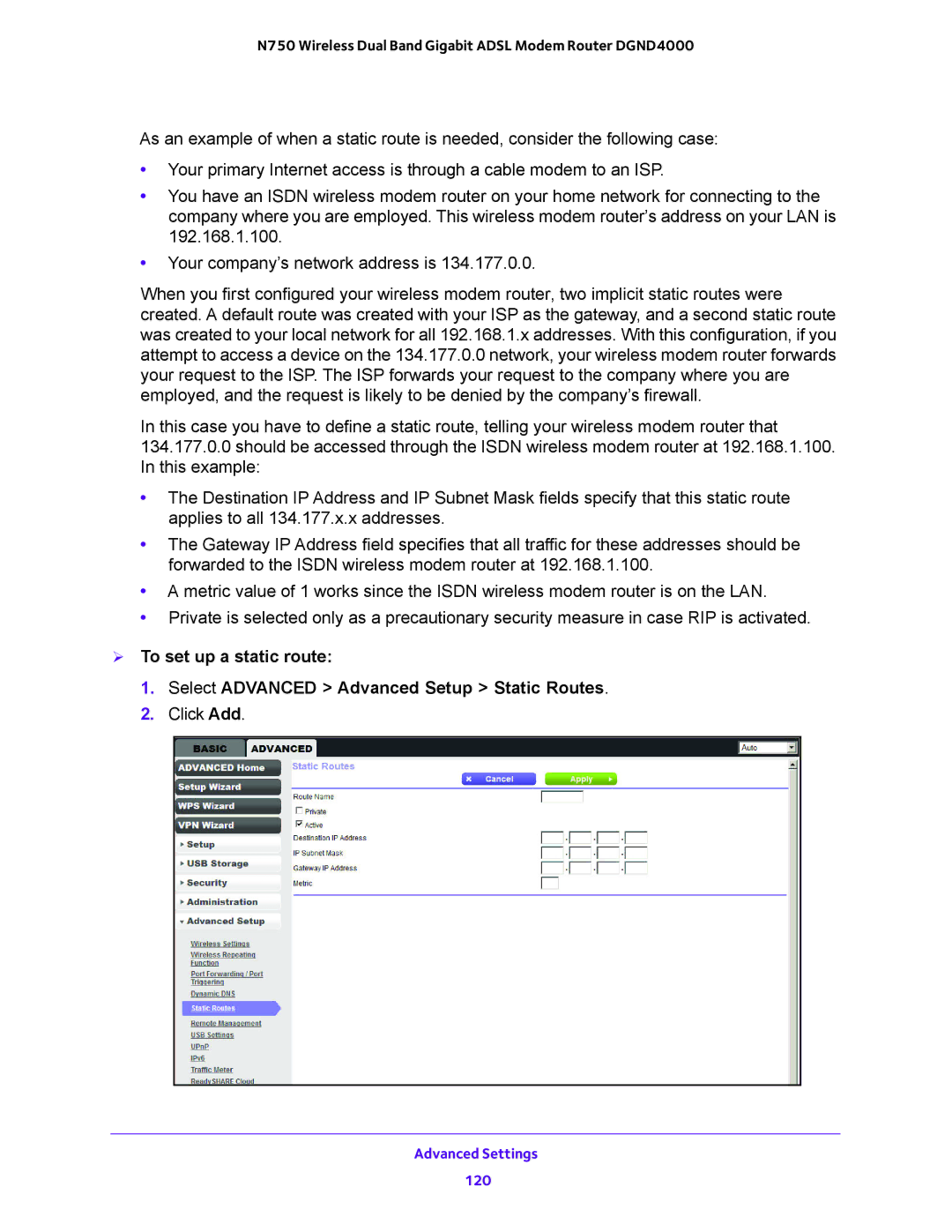 NETGEAR DGND4000 user manual  To set up a static route 