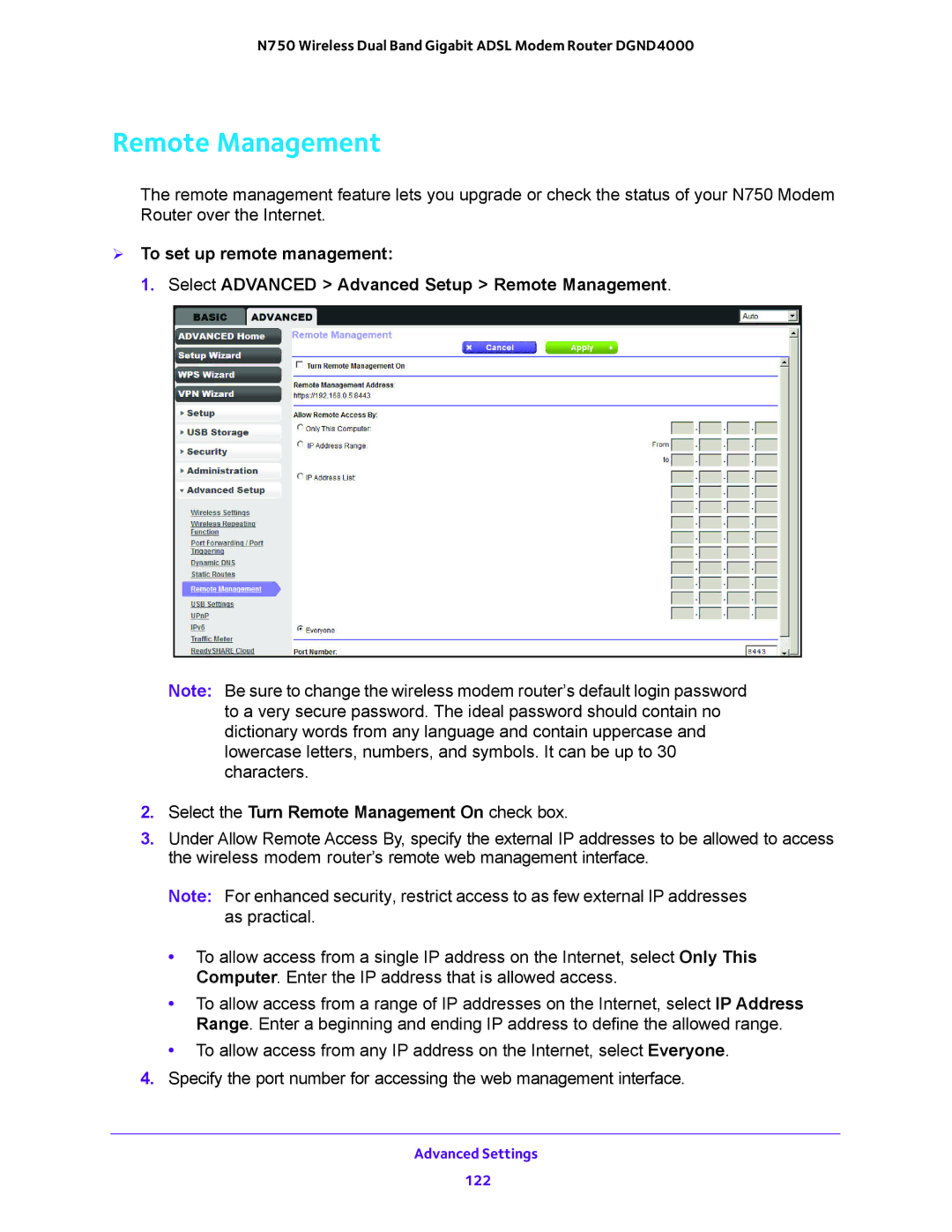 NETGEAR DGND4000 user manual Remote Management 