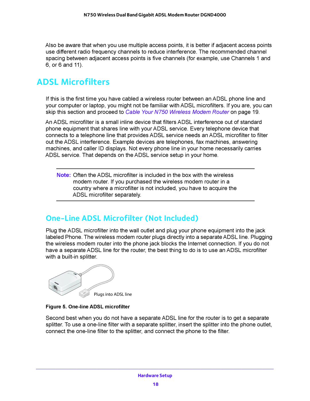 NETGEAR DGND4000 user manual Adsl Microfilters, One-Line Adsl Microfilter Not Included 