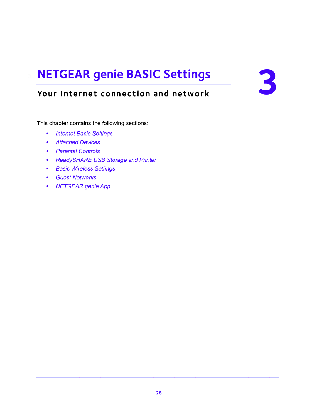 NETGEAR DGND4000 user manual Netgear genie Basic Settings, Your Internet connection and network 