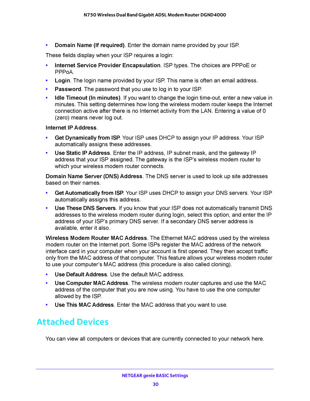 NETGEAR DGND4000 user manual Attached Devices, Internet IP Address 