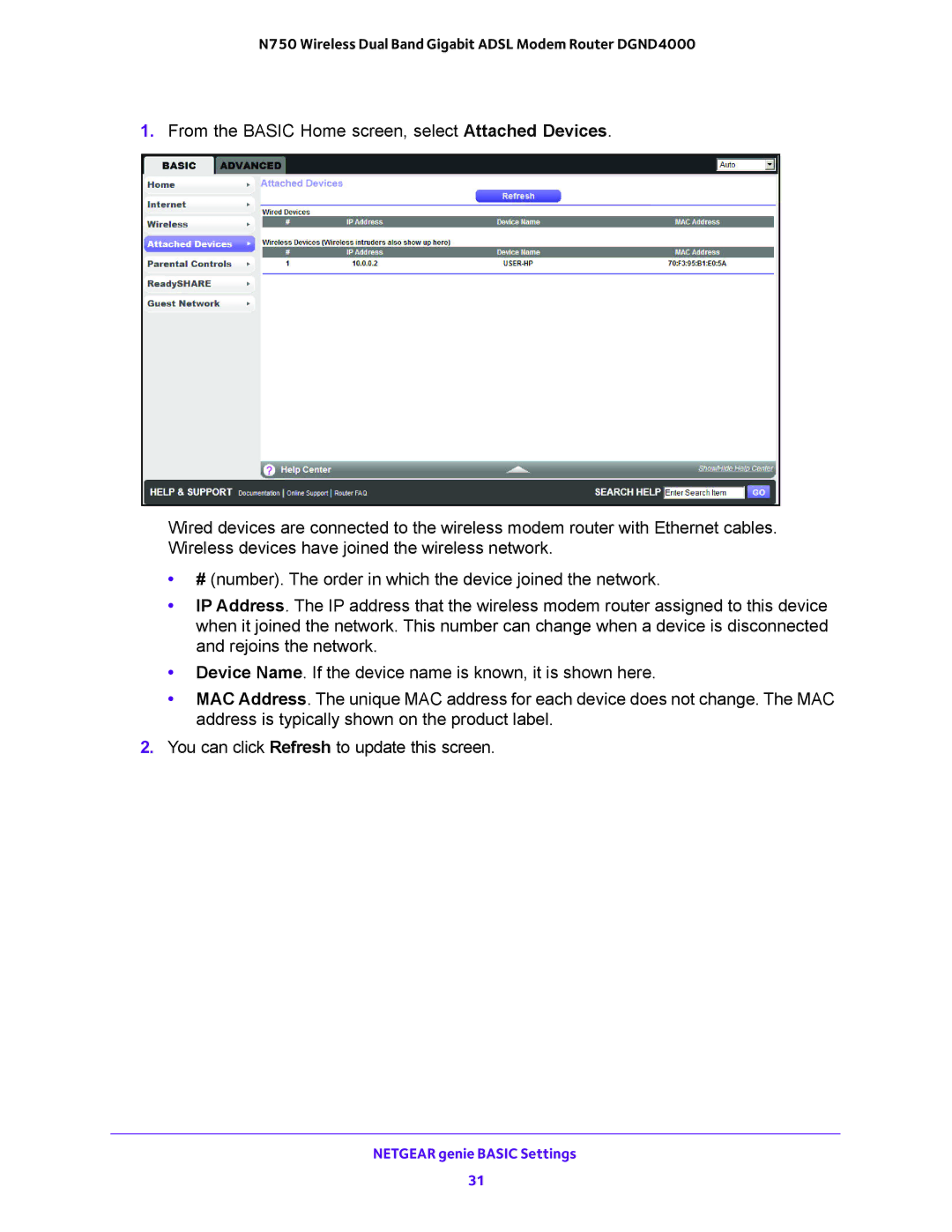 NETGEAR DGND4000 user manual Netgear genie Basic Settings 