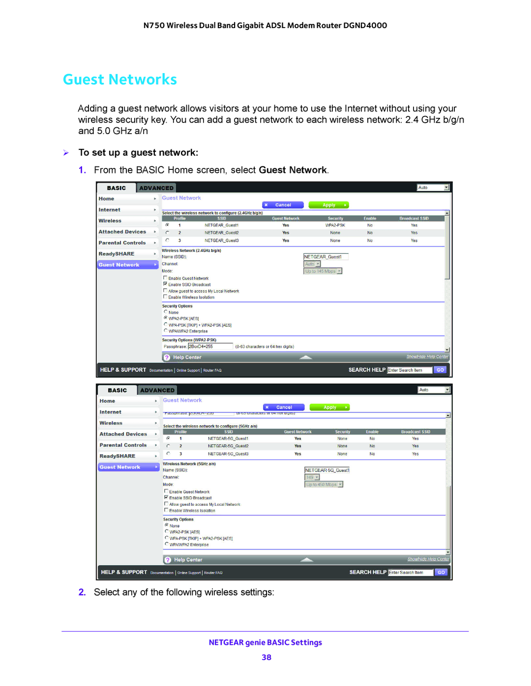 NETGEAR DGND4000 user manual Guest Networks,  To set up a guest network 