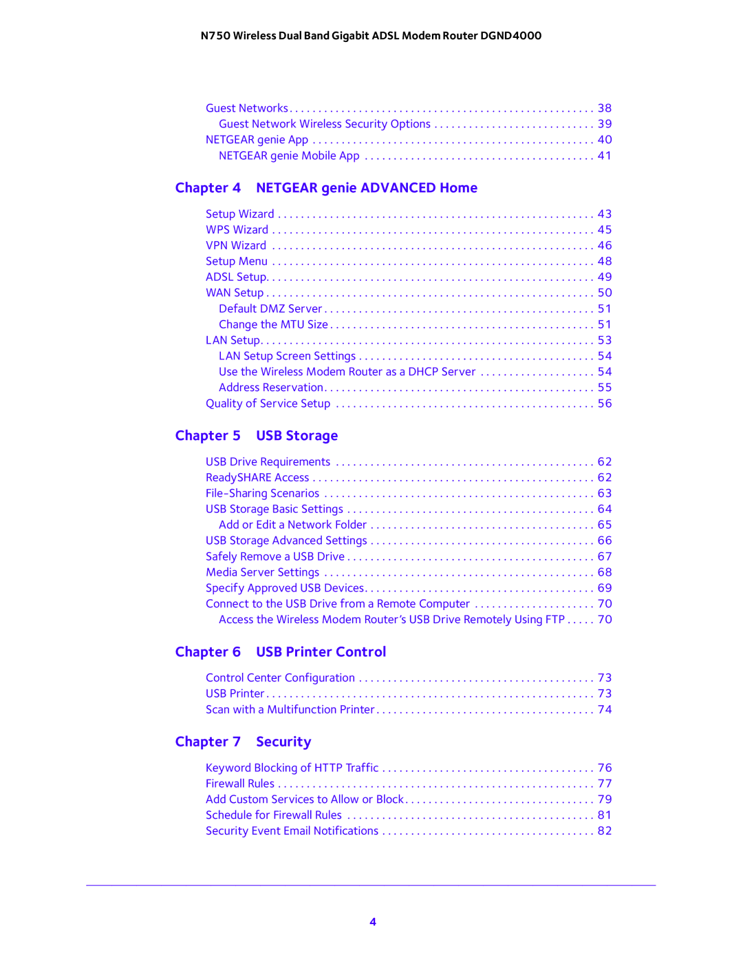 NETGEAR DGND4000 user manual USB Printer Control 