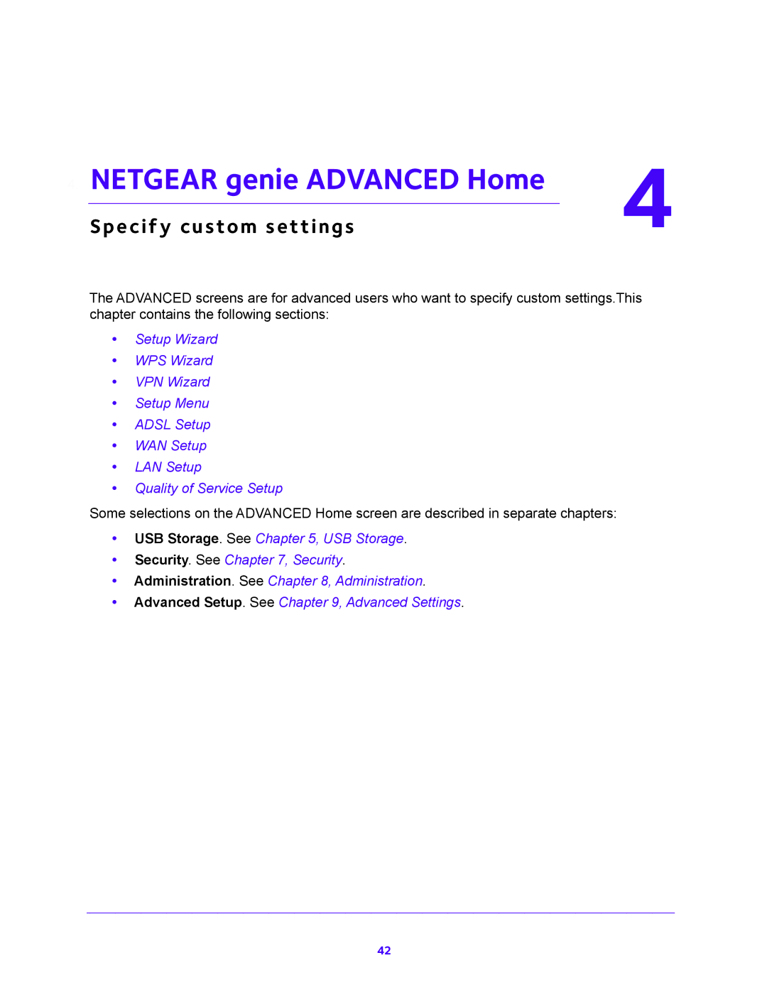 NETGEAR DGND4000 user manual Netgear genie Advanced Home, Specify custom settings 