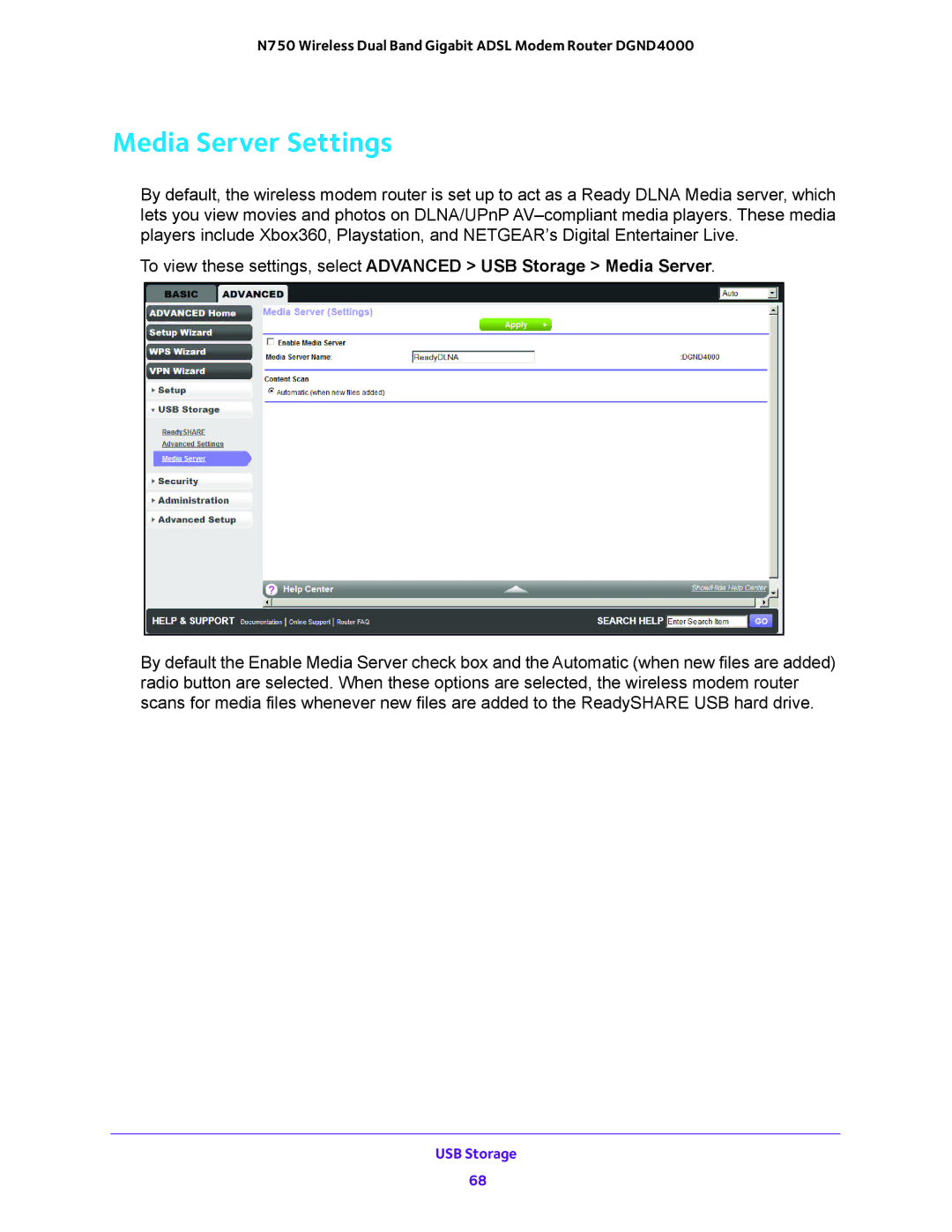 NETGEAR DGND4000 user manual Media Server Settings 