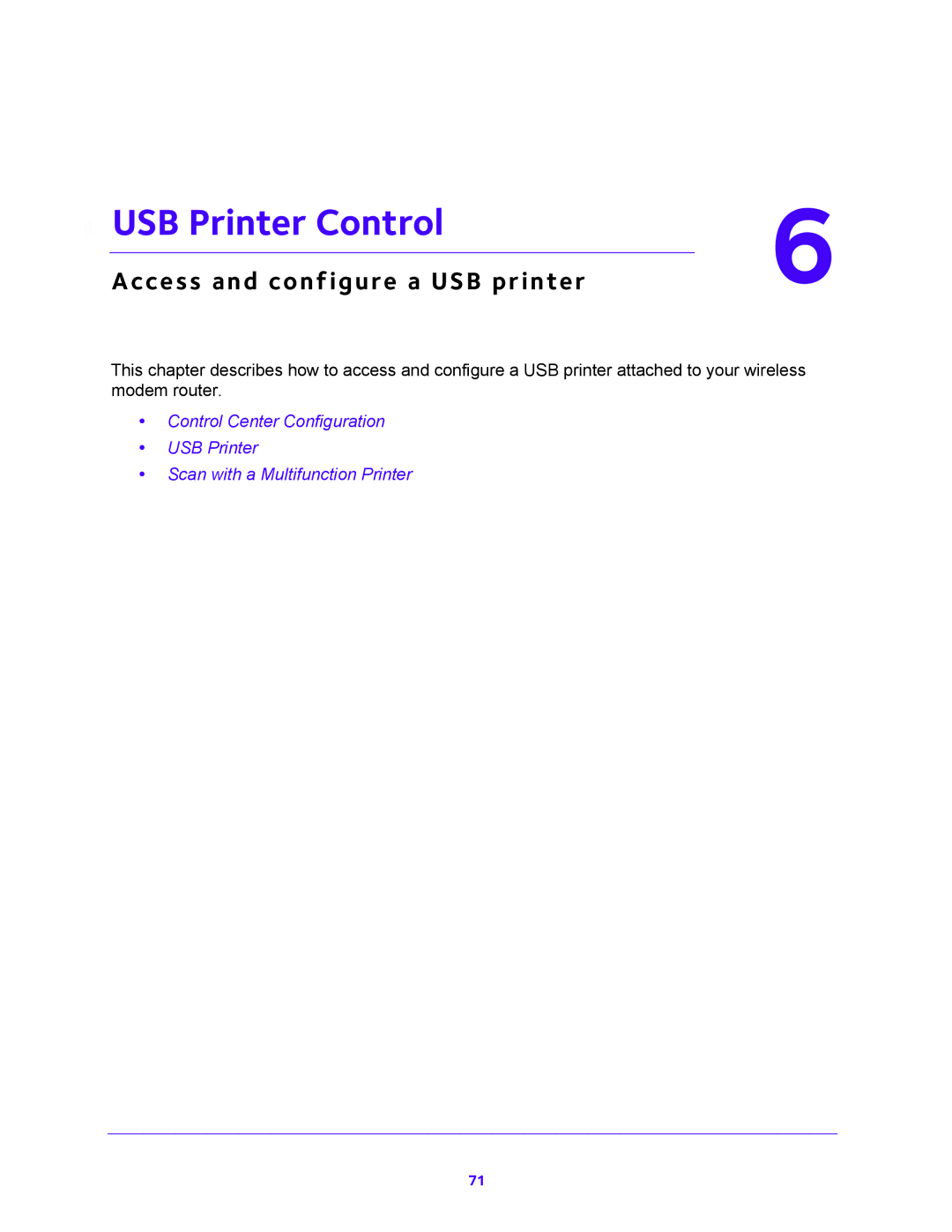 NETGEAR DGND4000 user manual USB Printer Control, Access and configure a USB printer 