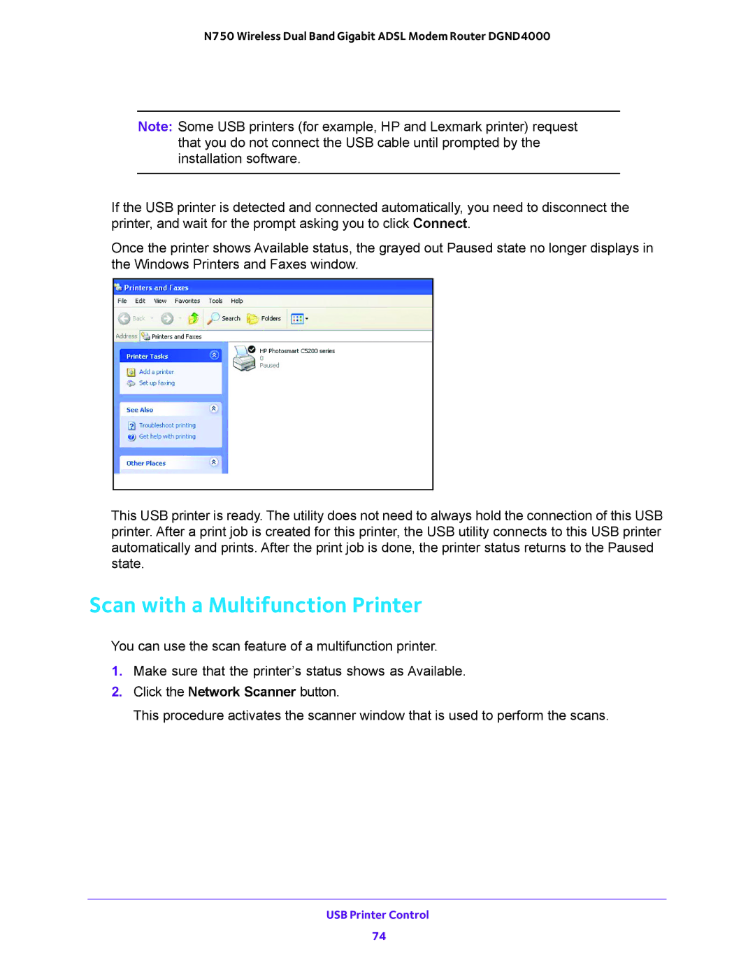 NETGEAR DGND4000 user manual Scan with a Multifunction Printer 