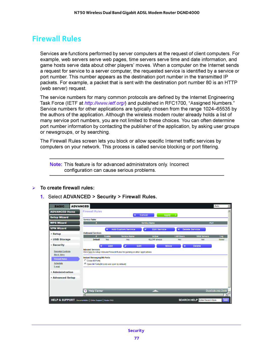 NETGEAR DGND4000 user manual Firewall Rules 