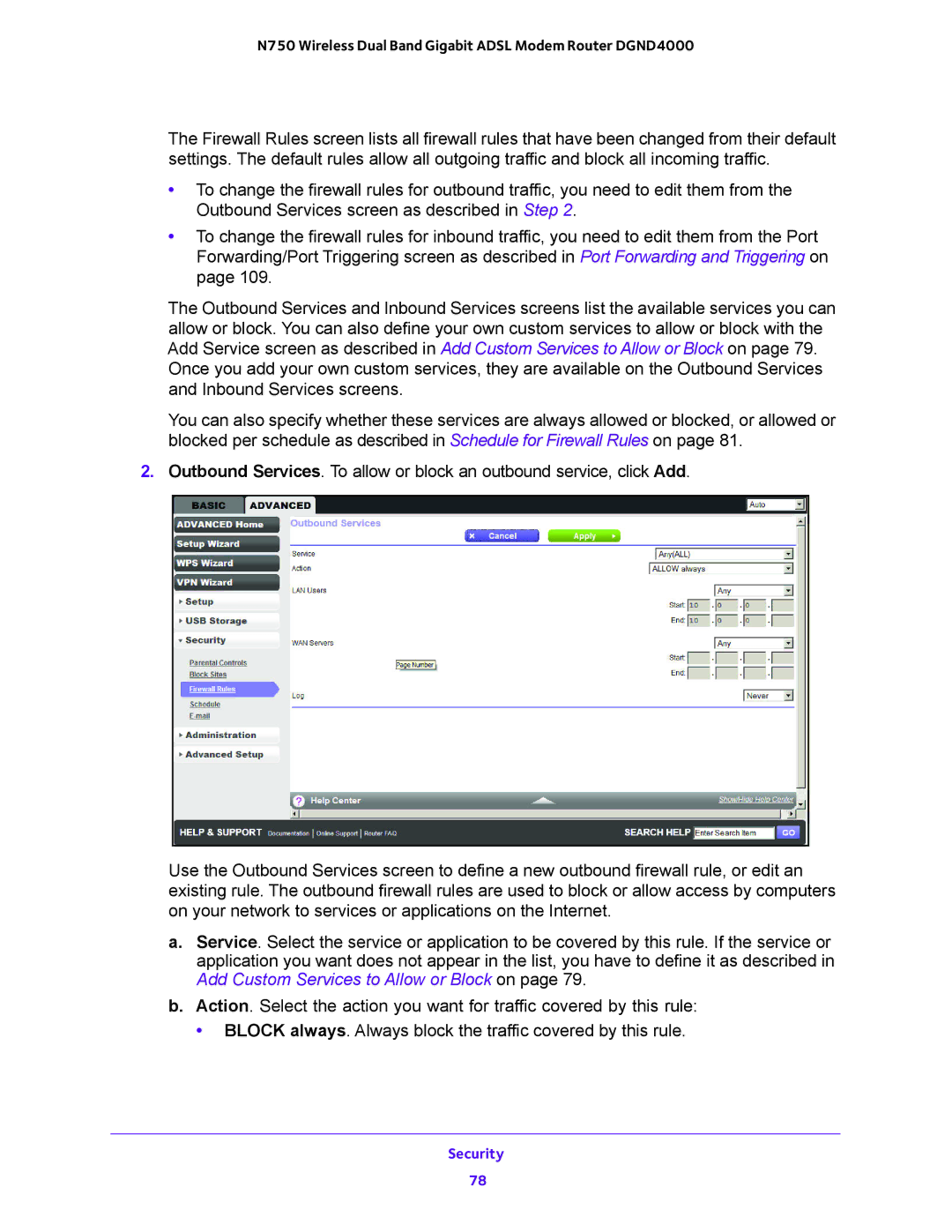 NETGEAR DGND4000 user manual Security 