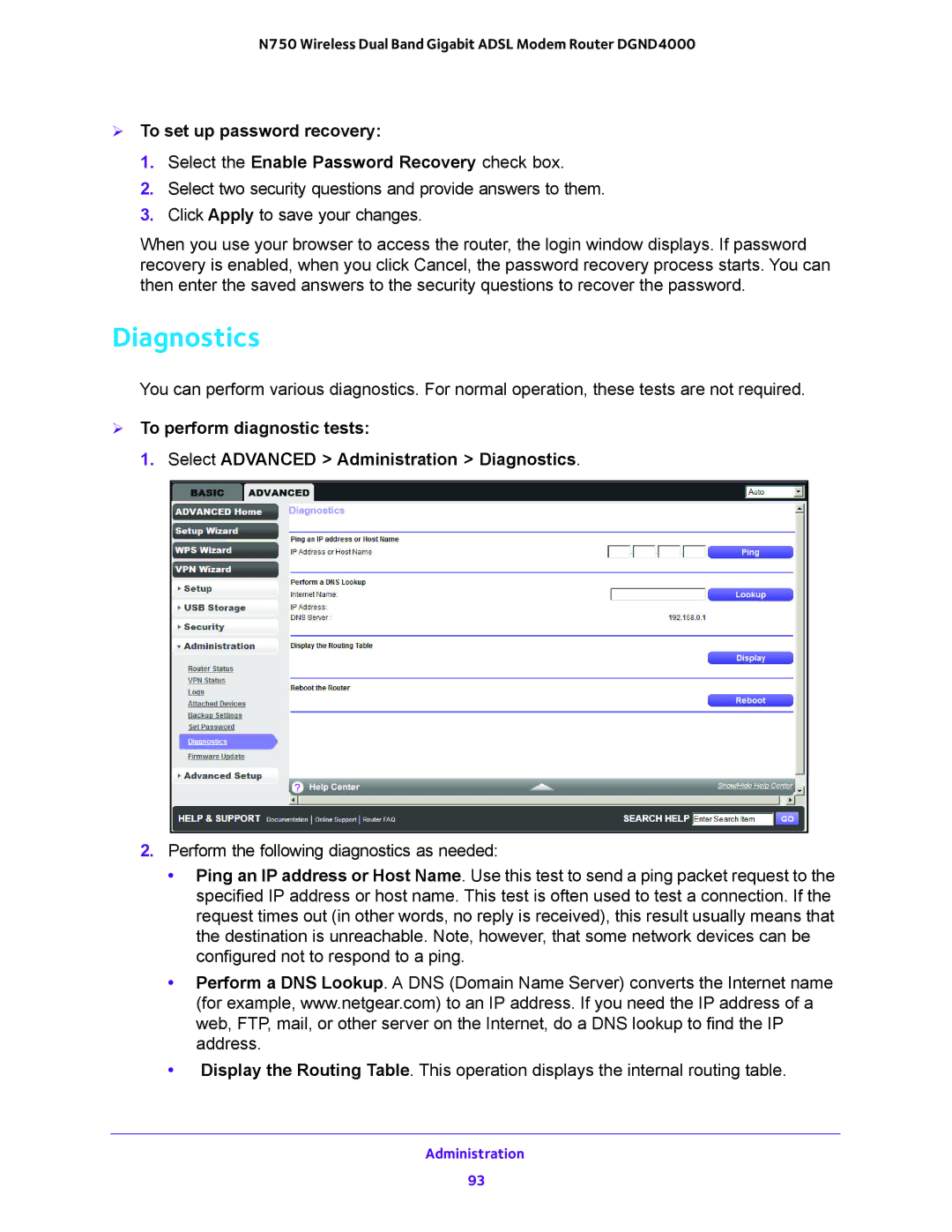 NETGEAR DGND4000 user manual Diagnostics 