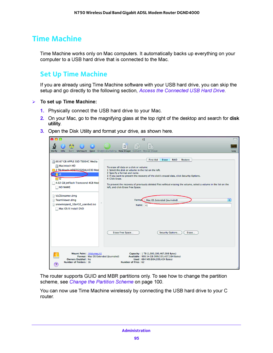 NETGEAR DGND4000 user manual Set Up Time Machine,  To set up Time Machine 