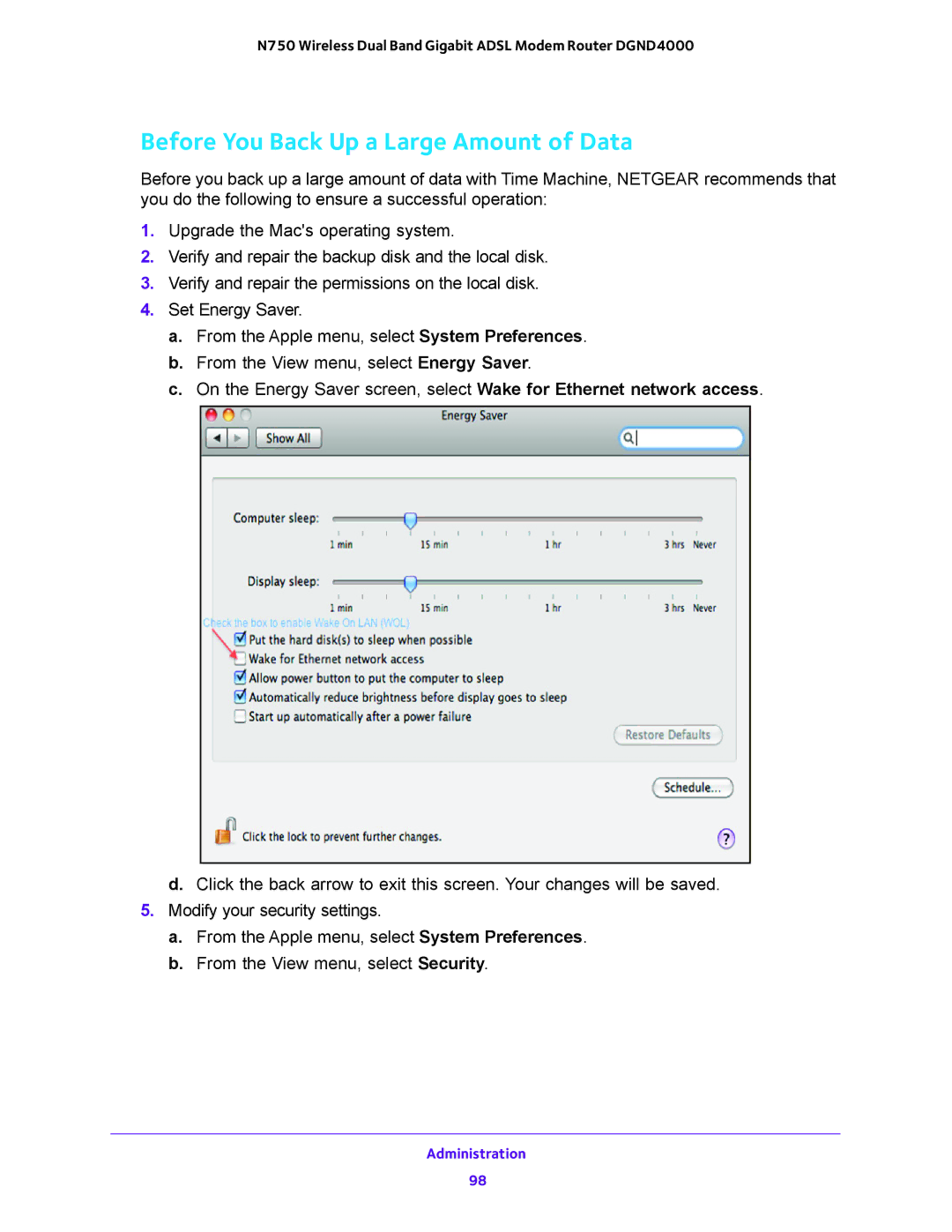 NETGEAR DGND4000 user manual Before You Back Up a Large Amount of Data 