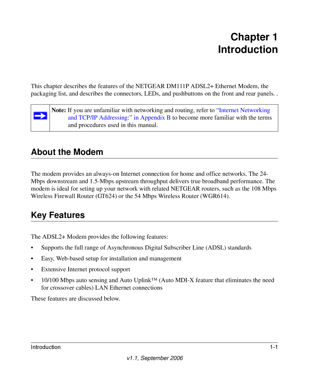 NETGEAR DM111P manual Chapter Introduction, About the Modem, Key Features 