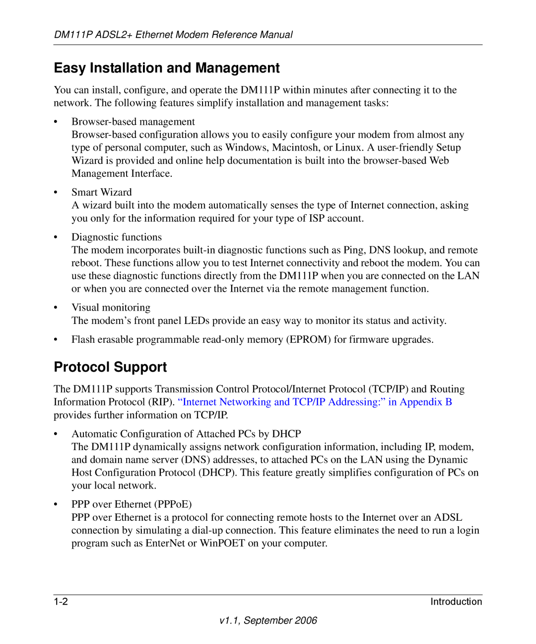 NETGEAR DM111P manual Easy Installation and Management, Protocol Support 