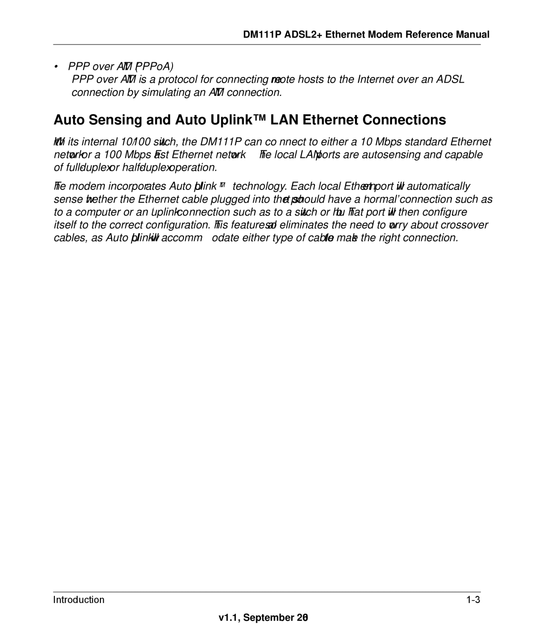 NETGEAR DM111P manual Auto Sensing and Auto Uplink LAN Ethernet Connections 