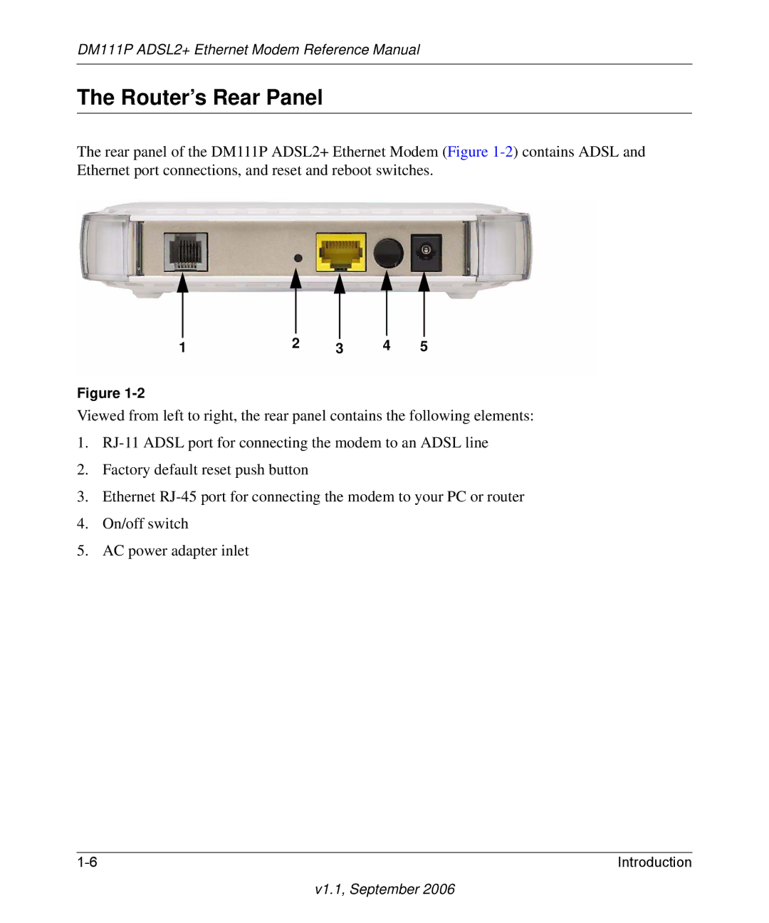 NETGEAR DM111P manual Router’s Rear Panel 