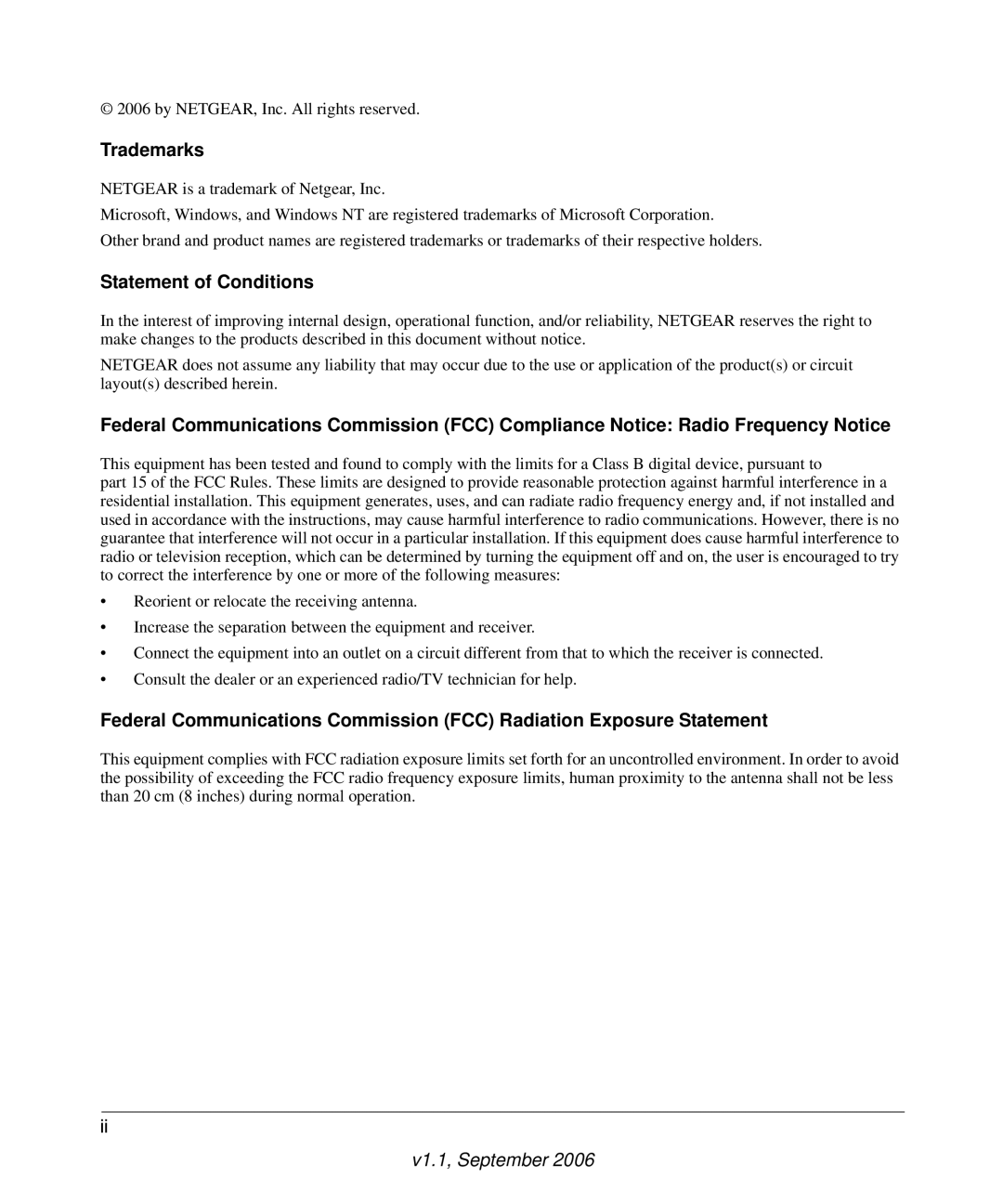 NETGEAR DM111P manual Trademarks, Statement of Conditions 