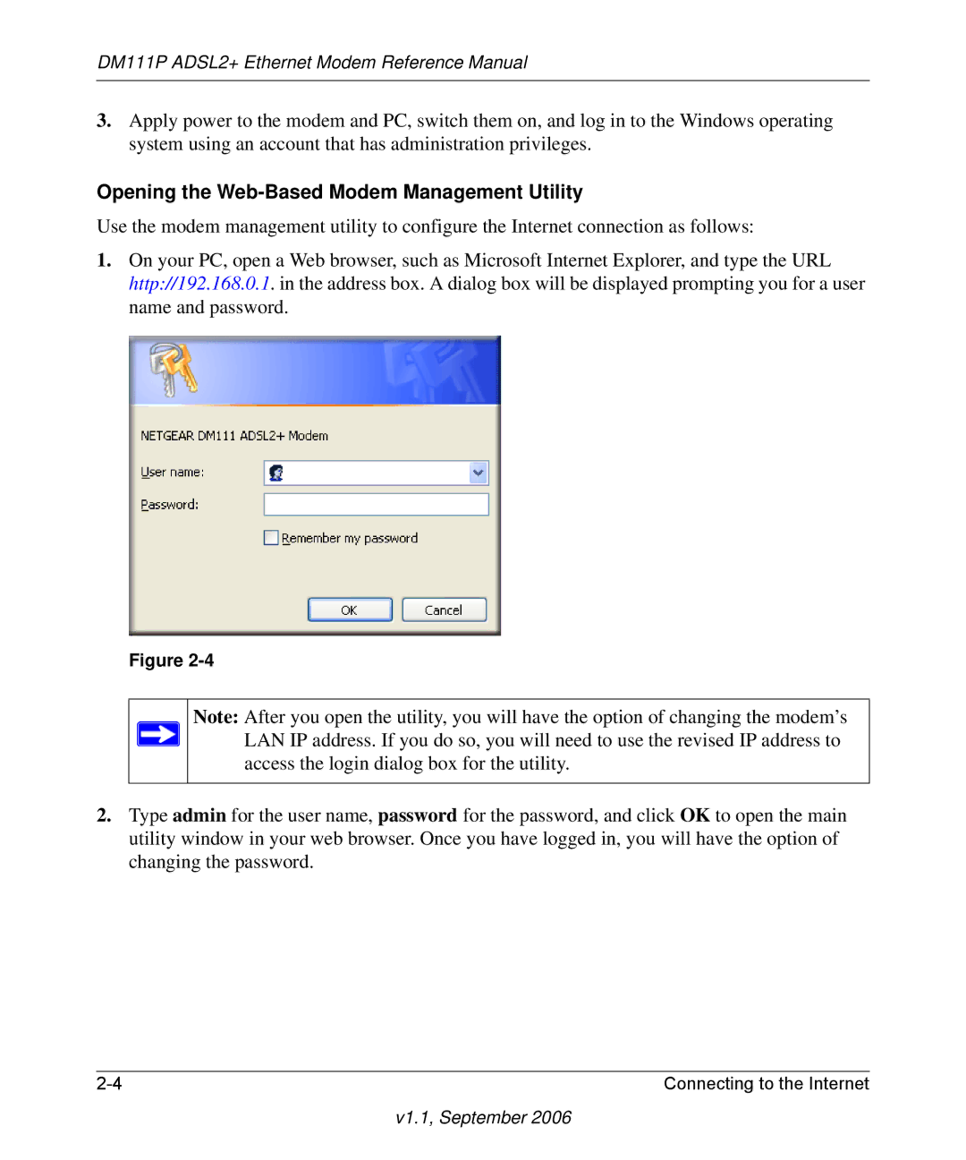 NETGEAR DM111P manual Opening the Web-Based Modem Management Utility 