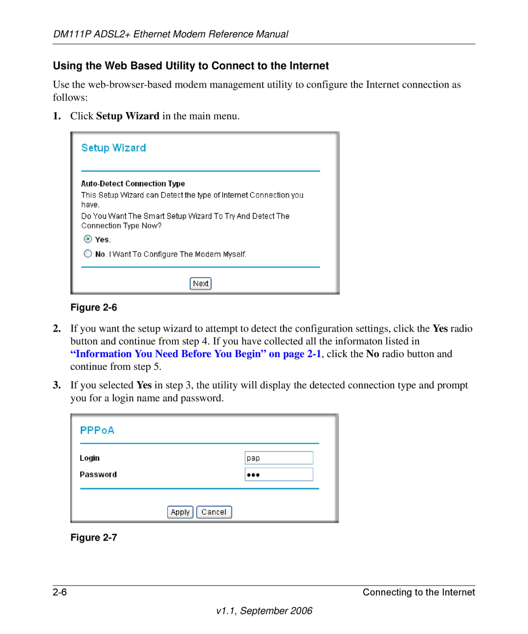 NETGEAR DM111P manual Using the Web Based Utility to Connect to the Internet 