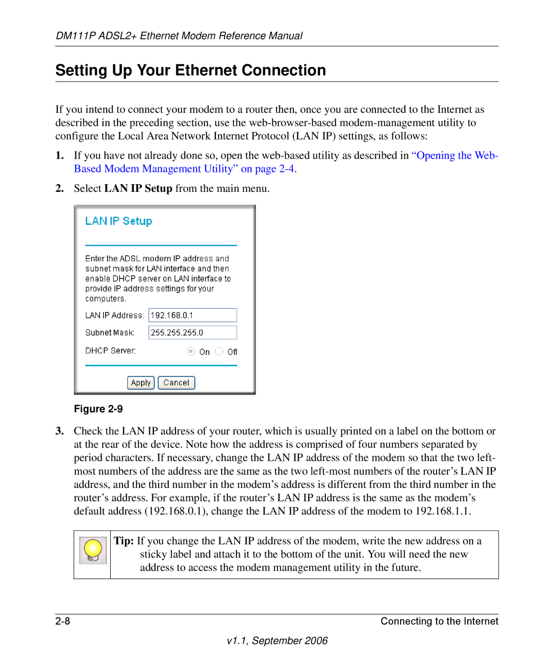 NETGEAR DM111P manual Setting Up Your Ethernet Connection 