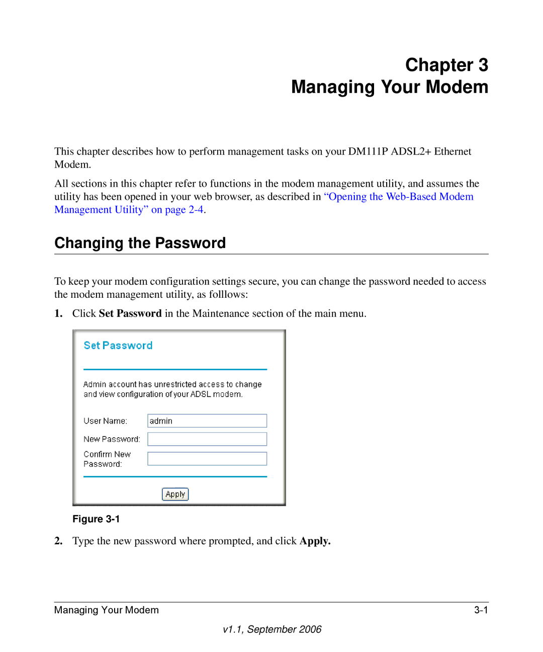 NETGEAR DM111P manual Chapter Managing Your Modem, Changing the Password 