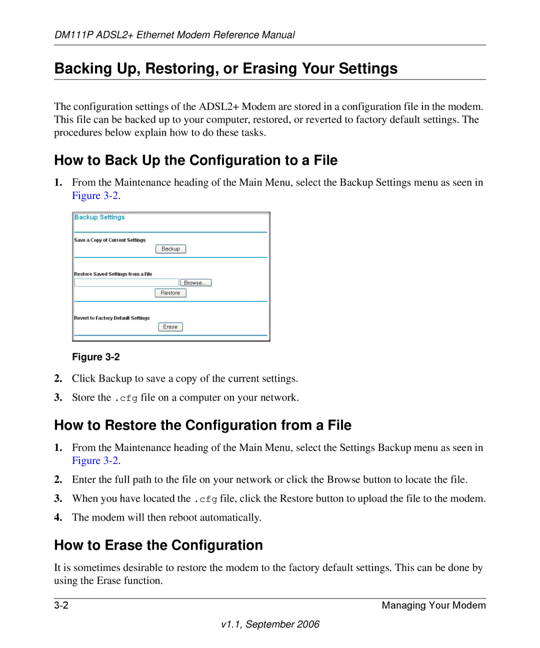 NETGEAR DM111P manual Backing Up, Restoring, or Erasing Your Settings, How to Back Up the Configuration to a File 