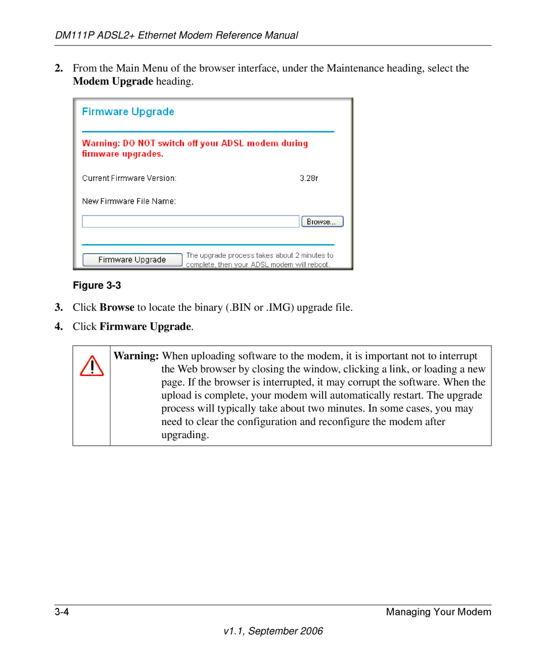 NETGEAR DM111P manual Click Firmware Upgrade 