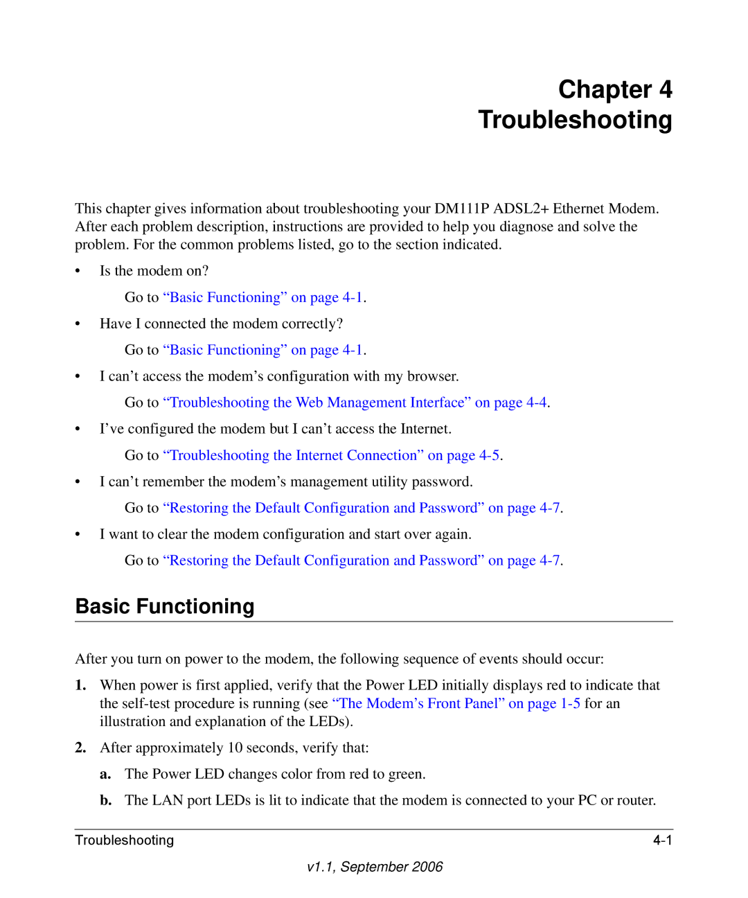 NETGEAR DM111P manual Chapter Troubleshooting, Basic Functioning 