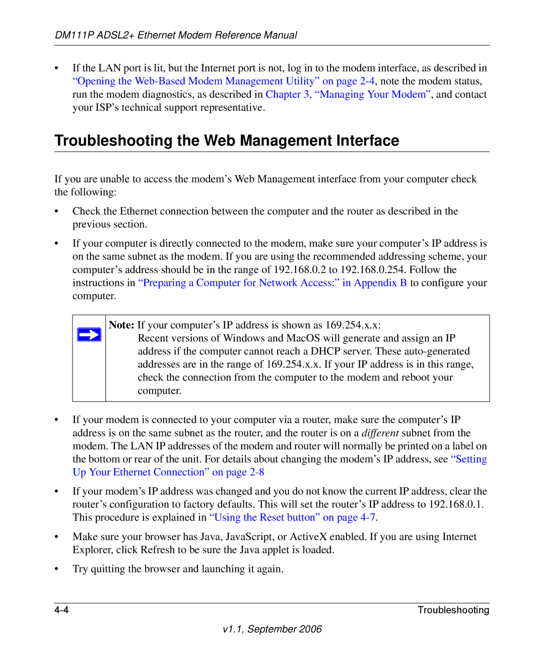 NETGEAR DM111P manual Troubleshooting the Web Management Interface 