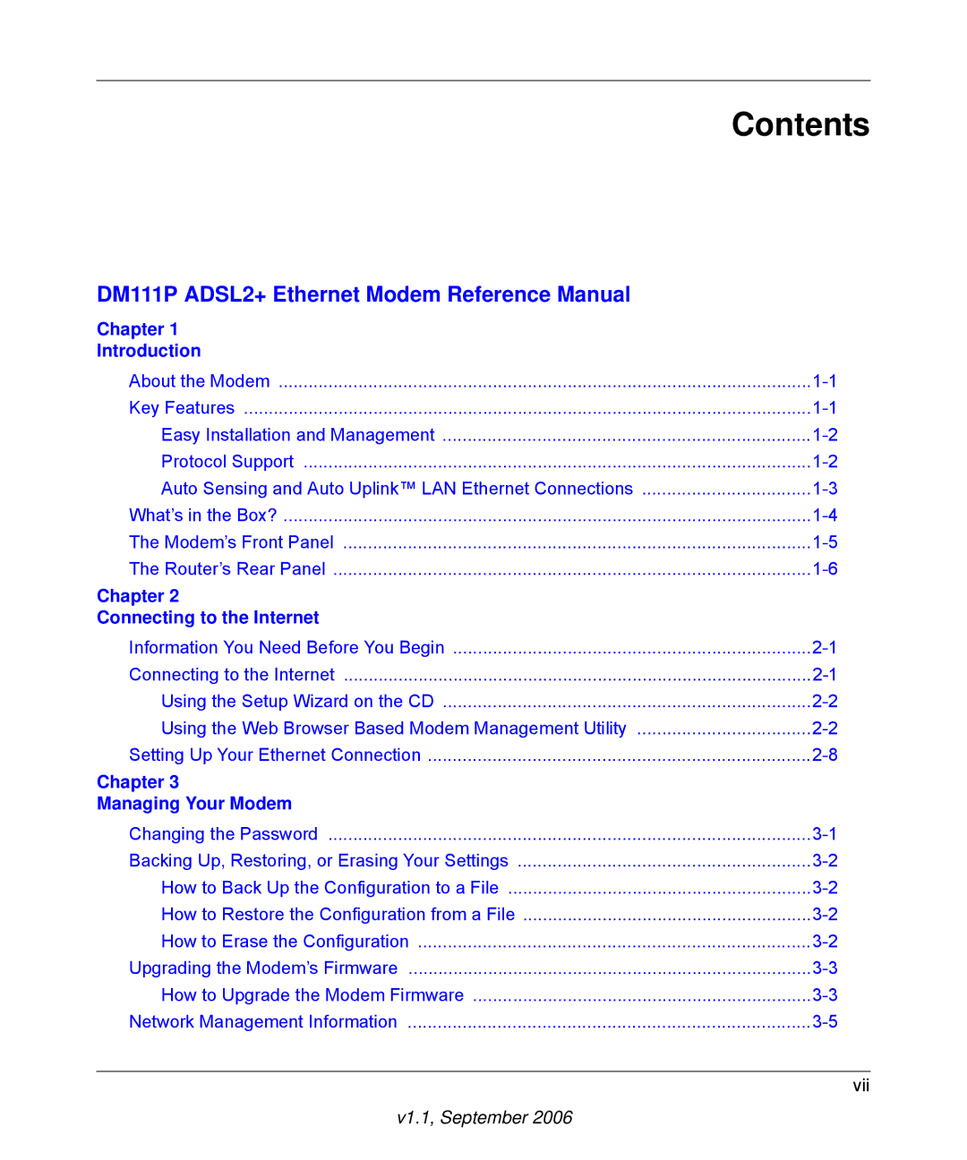 NETGEAR DM111P manual Contents 