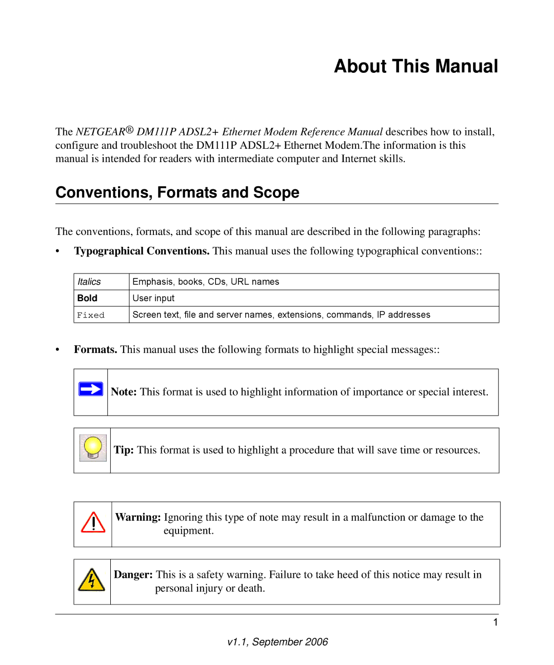 NETGEAR DM111P manual About This Manual, Conventions, Formats and Scope 