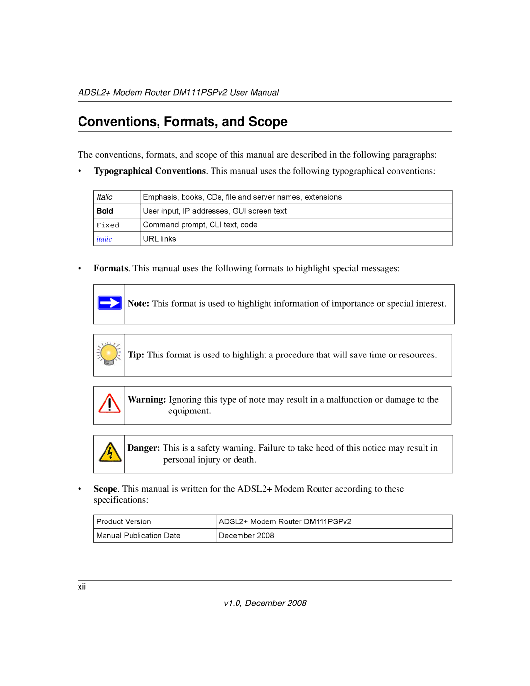 NETGEAR DM111PSPv2 user manual Conventions, Formats, and Scope, Bold 