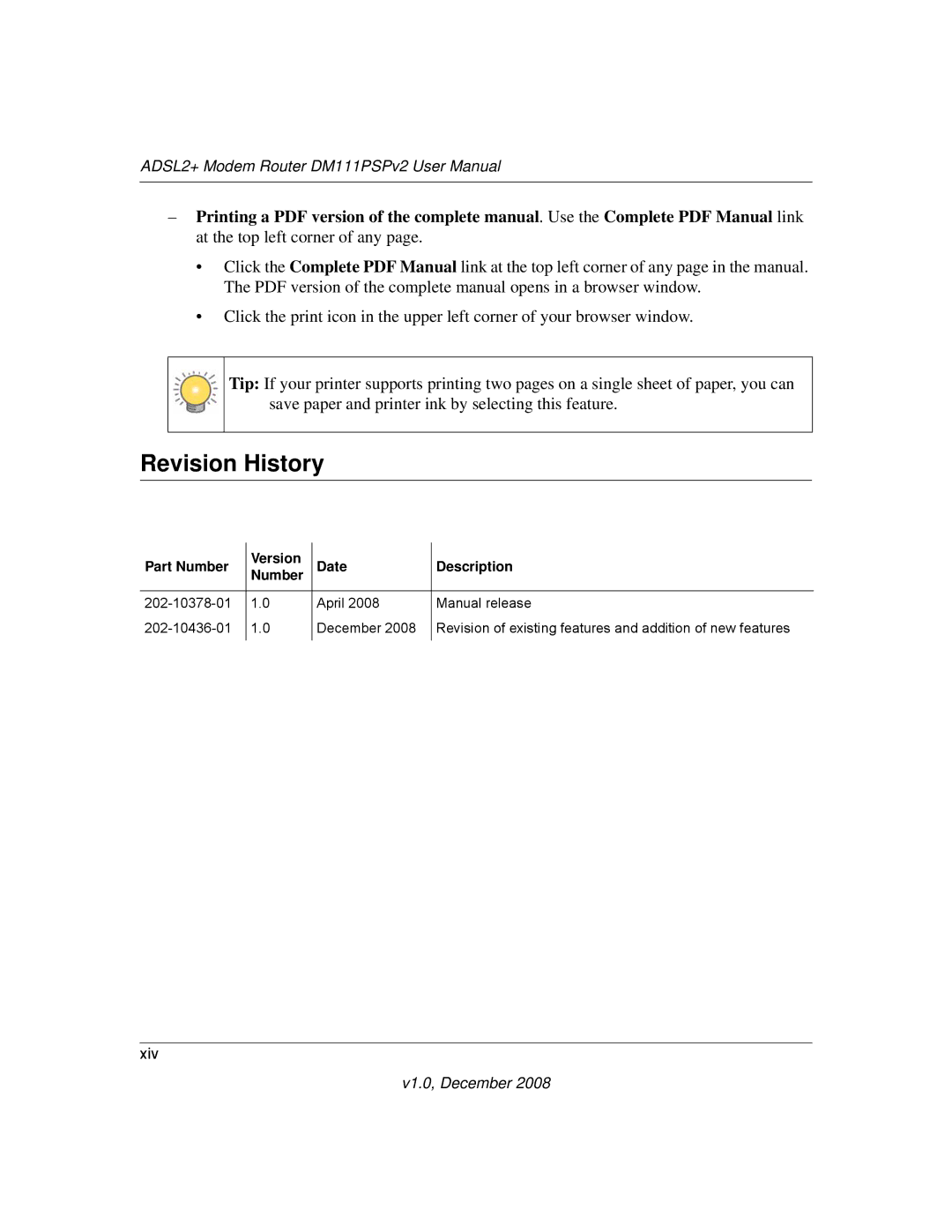 NETGEAR DM111PSPv2 user manual Revision History, Part Number Version Date Description 