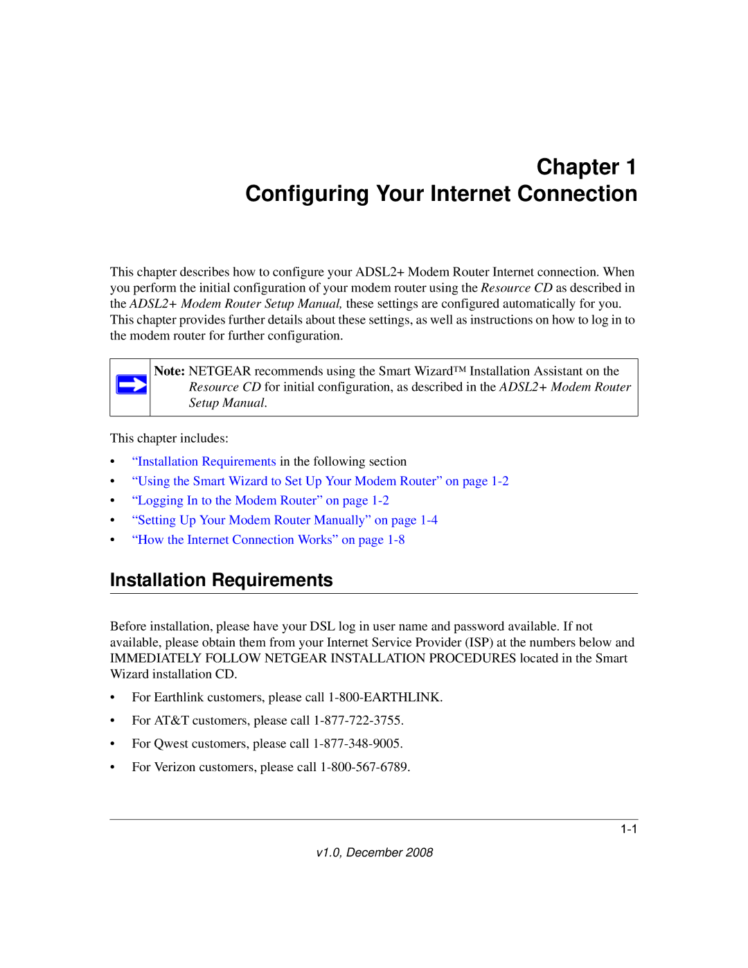 NETGEAR DM111PSPv2 user manual Chapter Configuring Your Internet Connection, Installation Requirements 